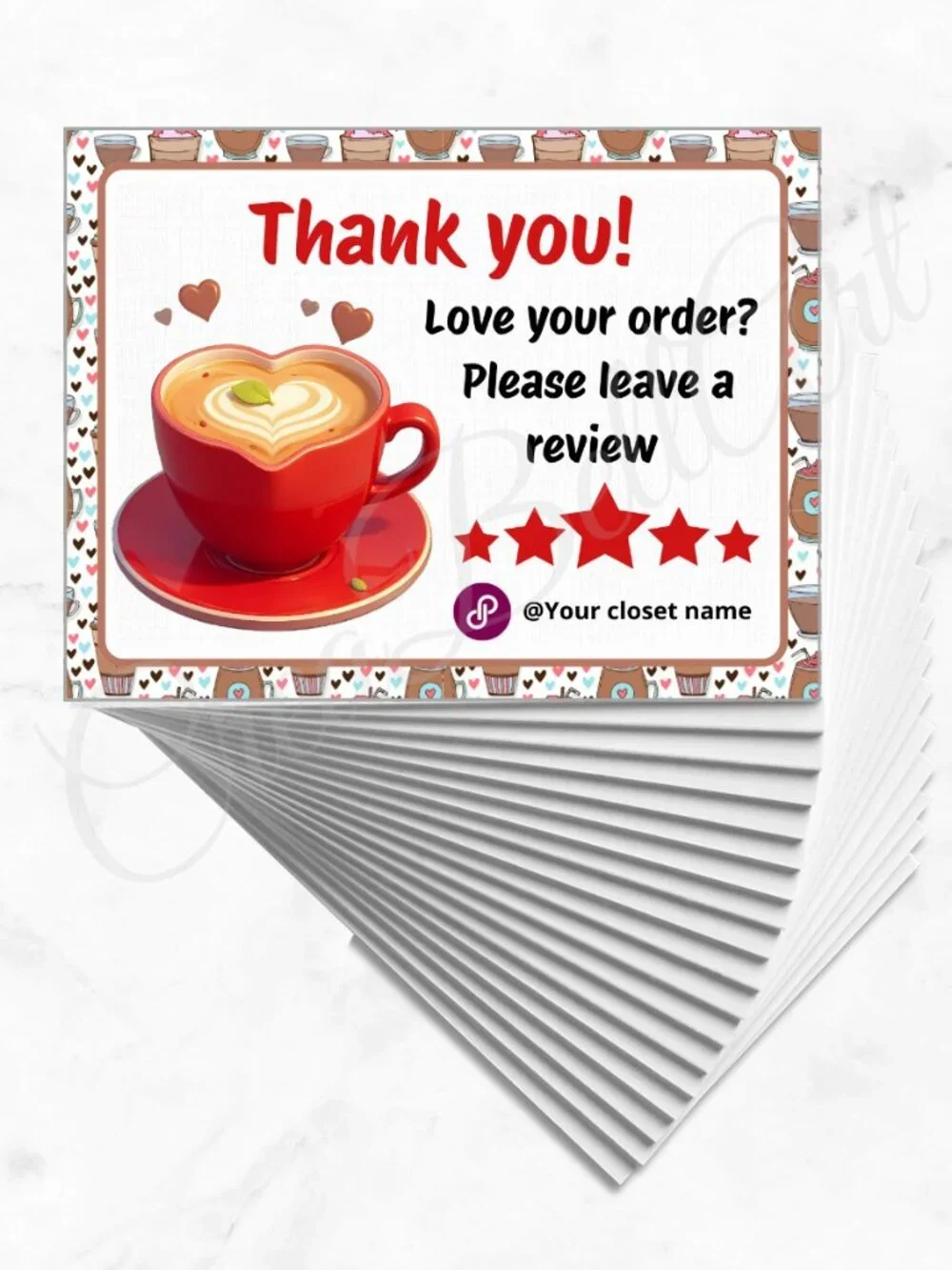 100 Personalized Coffe Thank You Cards Small Business, 4×3 in